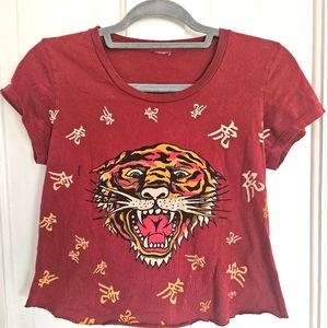 Ed Hardy by Christian Audigier Tiger Graphic Cropped Shirt
